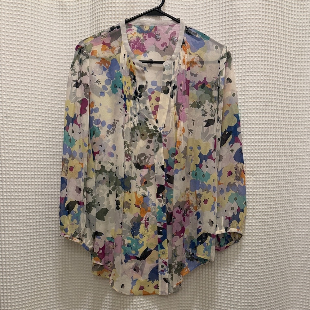 Anthropologie - 100% Silk Multicolor Sheer Blouse